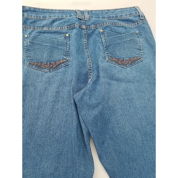 KIKIT Jeans Women 12 (36x29) Stretch Boot Cut Denim Blue Embroidered Pockets Y2K - Picture 15 of 16